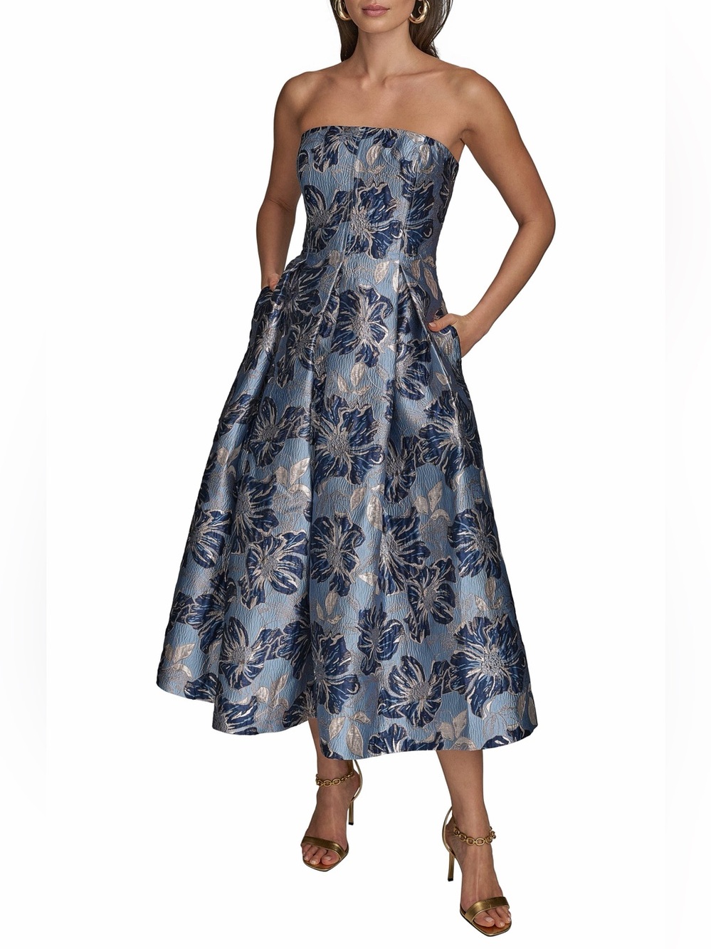 Donna Karan Floral Jacquard Strapless Midi Gown NWT Size 12